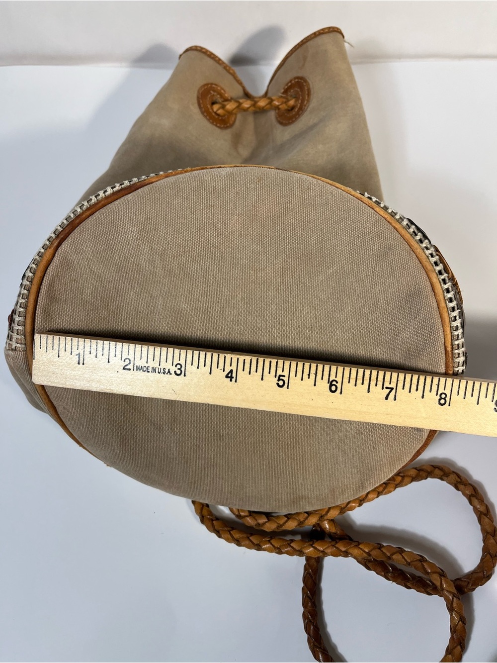 Vintage Fossil Canvas Bucket Backpack Purse Woven Leather Pattern - Picture 12 of 12